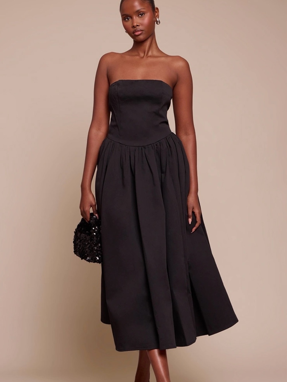Elegant Strapless Black Midi Dress